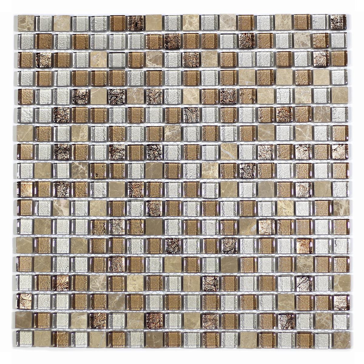 MA28-S  5/8" SQUARE GLASS MOSAIC AND MARBLE BLEND