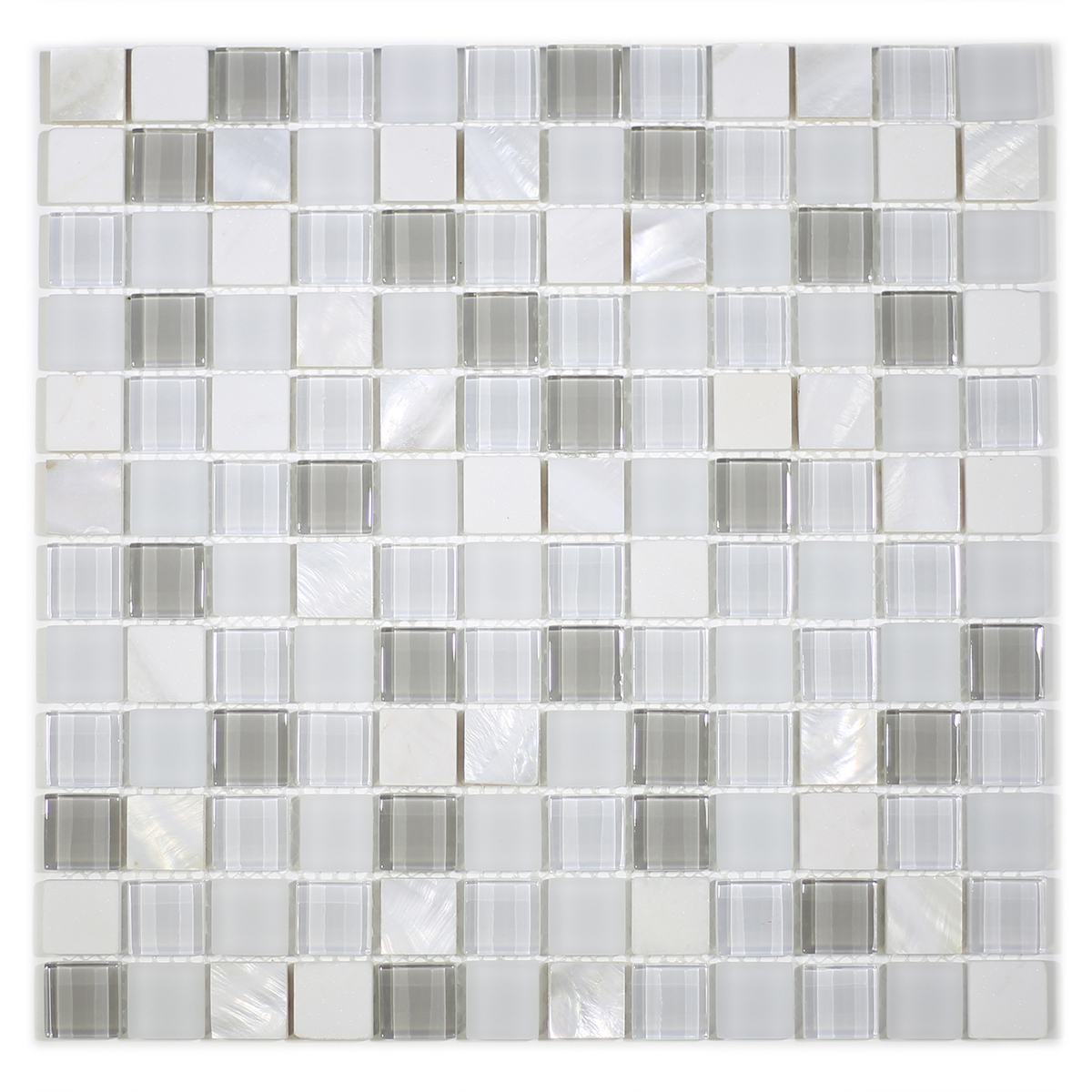 MA68-LS  1" SQUARE SHELL, MARBLE AND GLASS MOSAIC