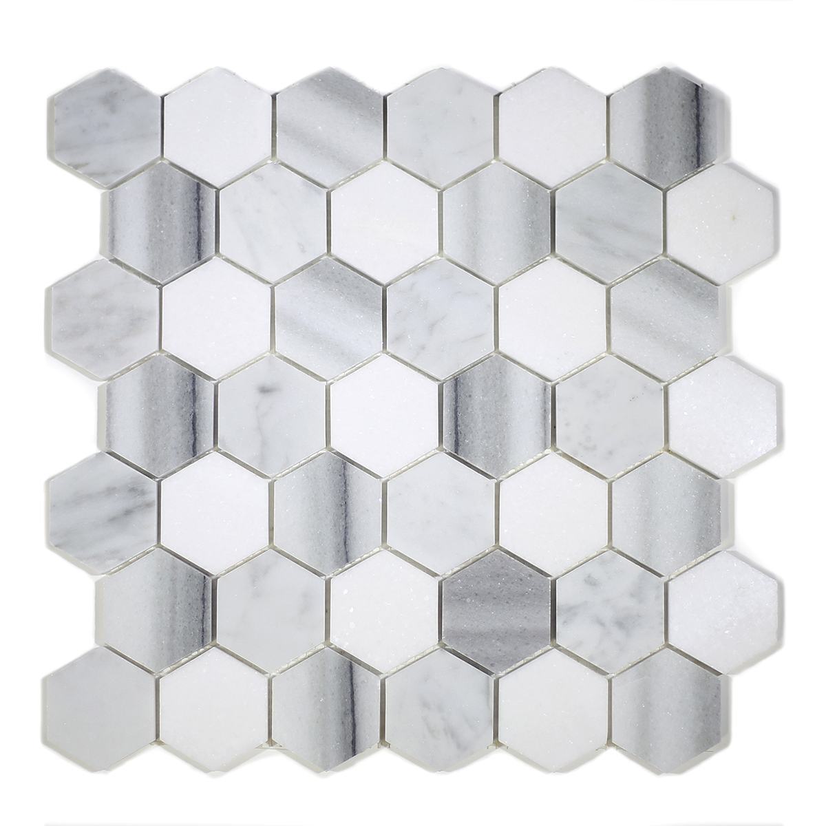 MA231-HX2  2" White Carrara, marwa, thasos POLISHED Hexagon